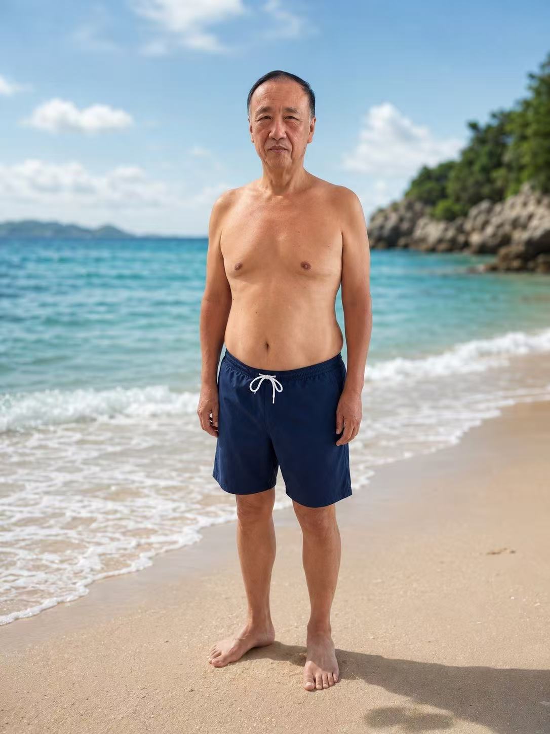 刘老师目前体重长期维持在150斤左右的海边全身照片